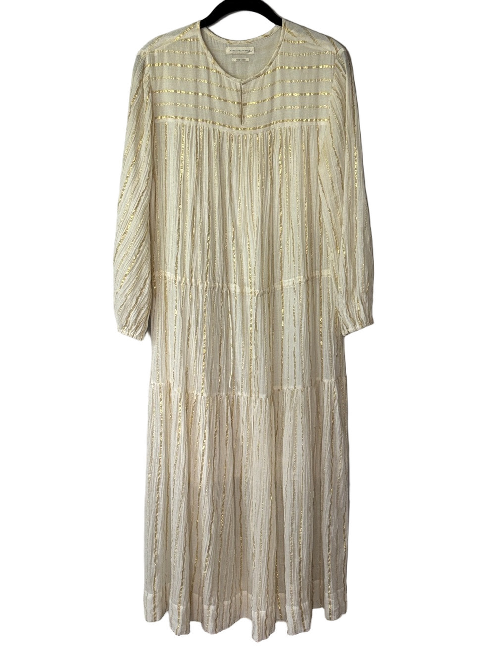 Isabel Marant Étoile Cream Gold Metallic Stripe Maxi Dress Boho Luxe size S - Picture 2 of 13